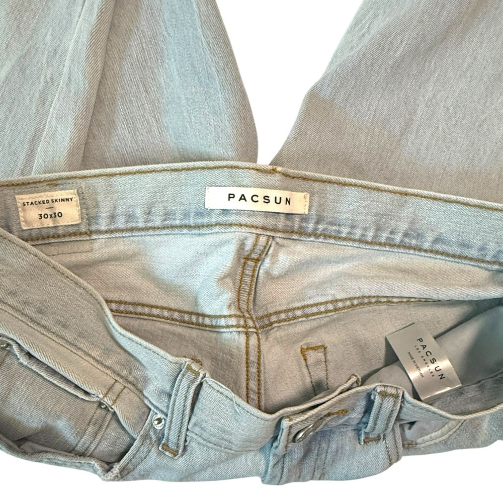 PACSUN Light Blue Stacked Skinny Distressed Men's Jeans - Picture 7 of 7